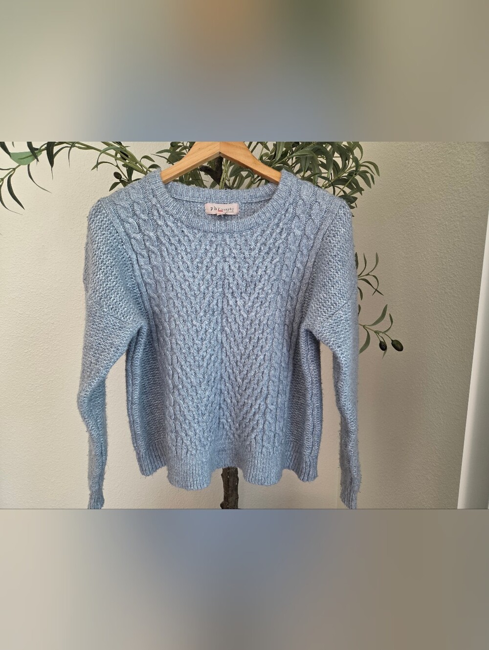 Philosophy Light Blue Cable Knit Crewneck Sweater